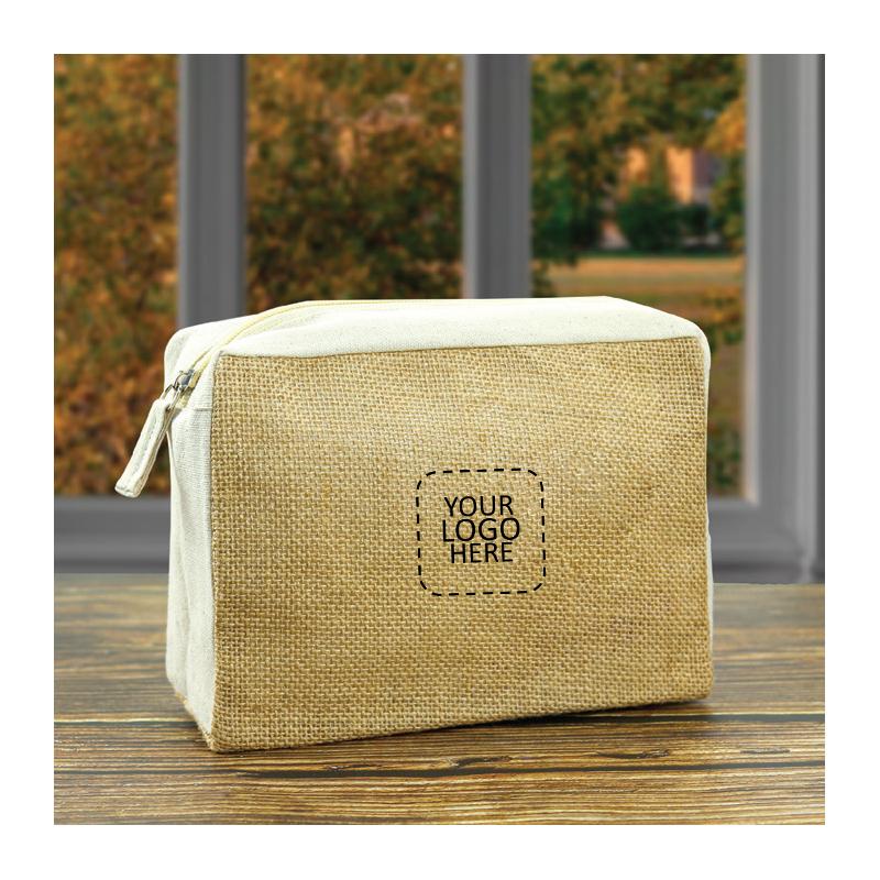 Natural Jute With Cotton Zipper Pouch With Logo